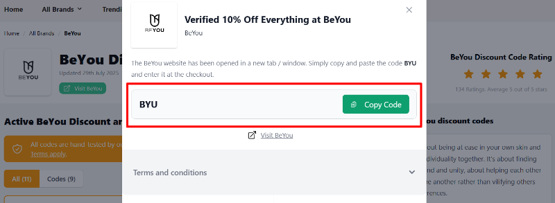 The highlighted red box shows the link to the BeYou website for shopping.