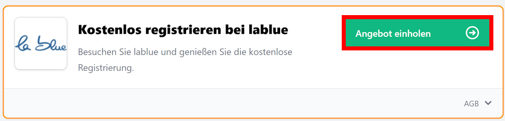 Angebot zu lablue mit einem rotmarkiertem Buttom zum Einholden von Angeboten