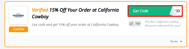A red box will reveal a California Cowboy promo code