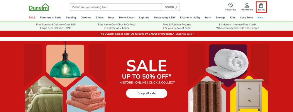 The Dunelm shopping page