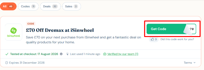 Save £70 on your next purchase from iSinwheel and get a fantastic deal