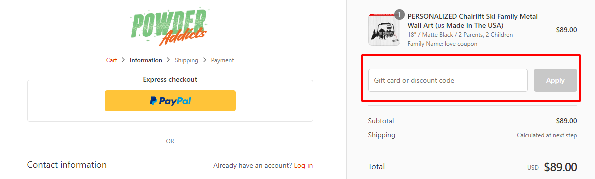 How do I use my Powder Addicts discount code?