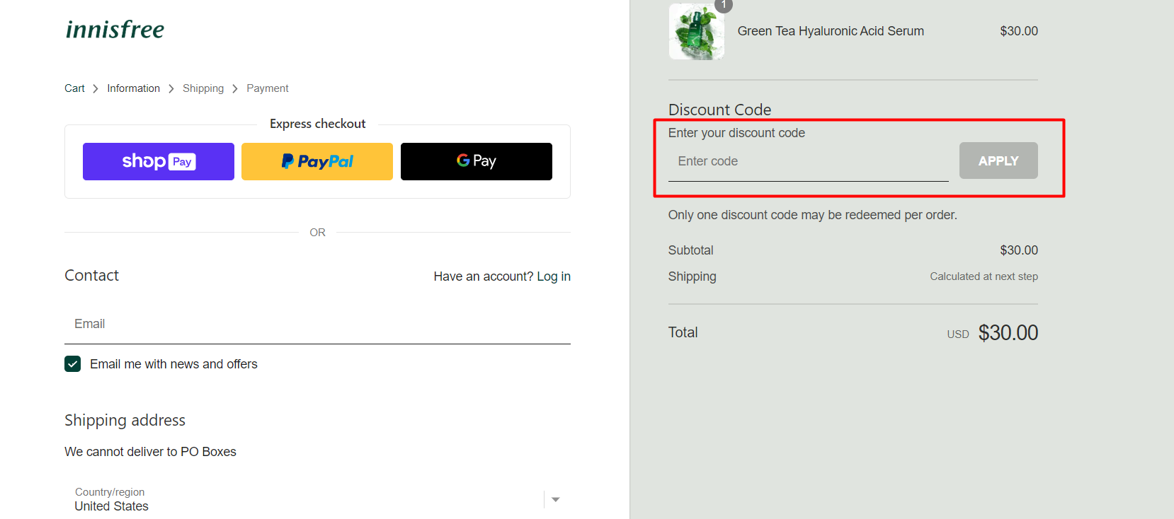 How do I use my Innisfree discount code?
