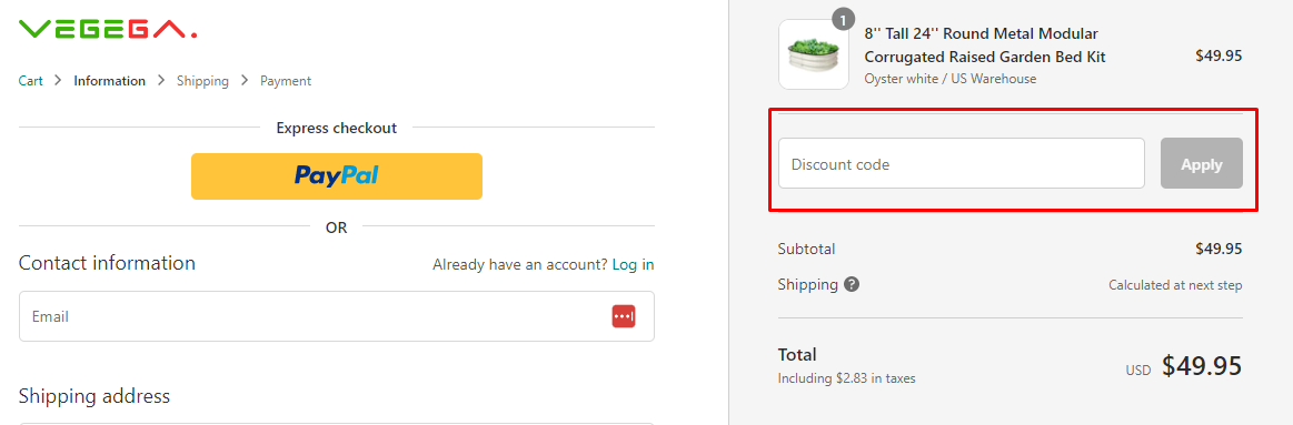 How do I use my Vegega discount code?