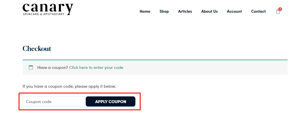 How do I use my Canary Skincare & Apothecary coupon code?