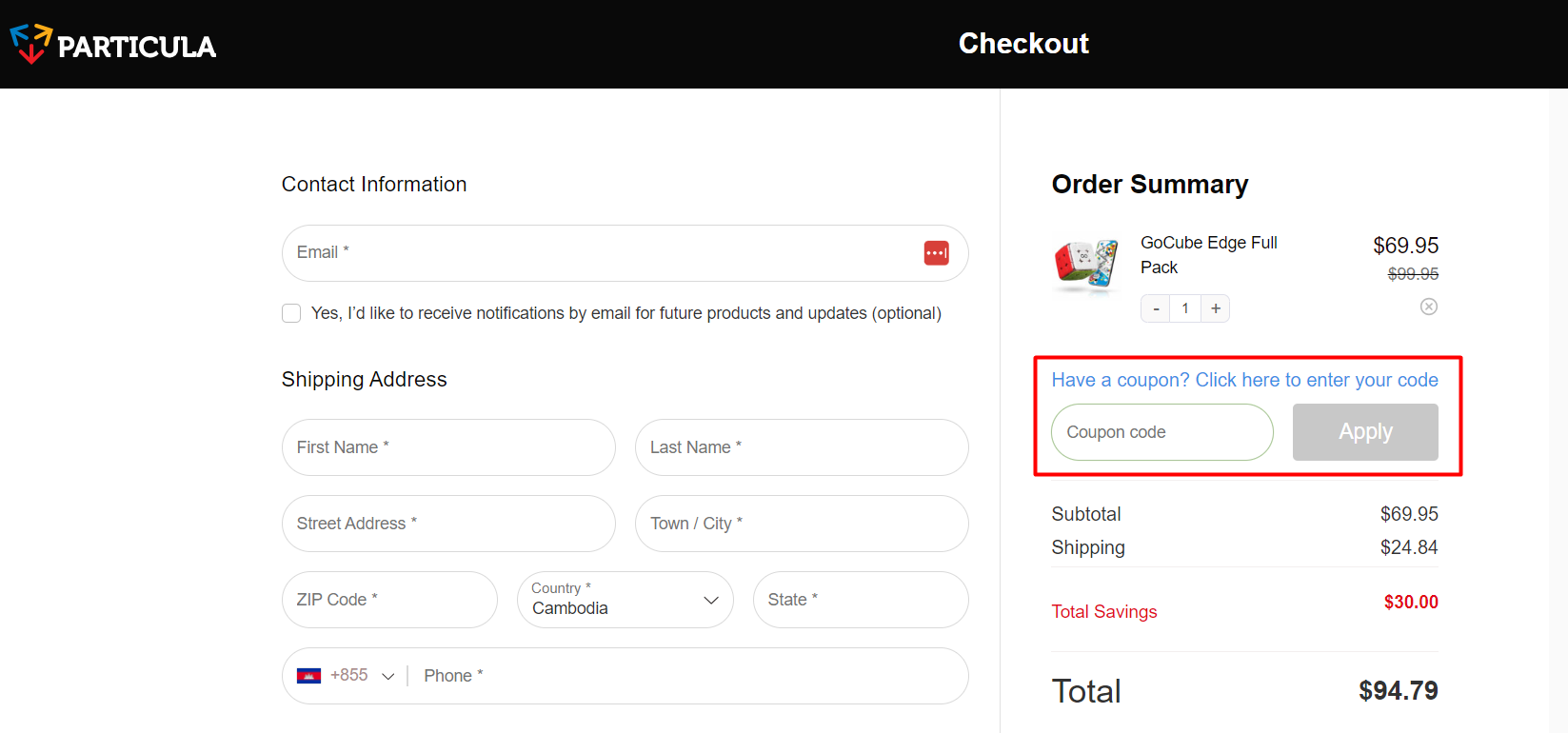 How do I use my Particula coupon code?