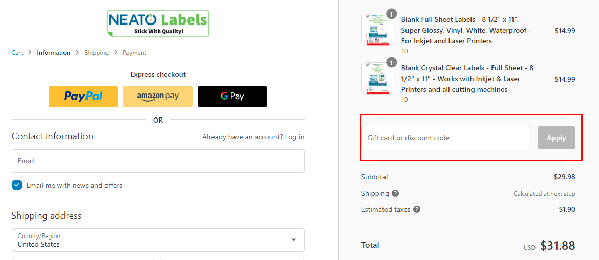 How do I use Neato Labels discount code?