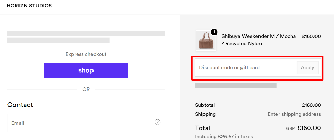 {brand checkout page with a highlighted red box