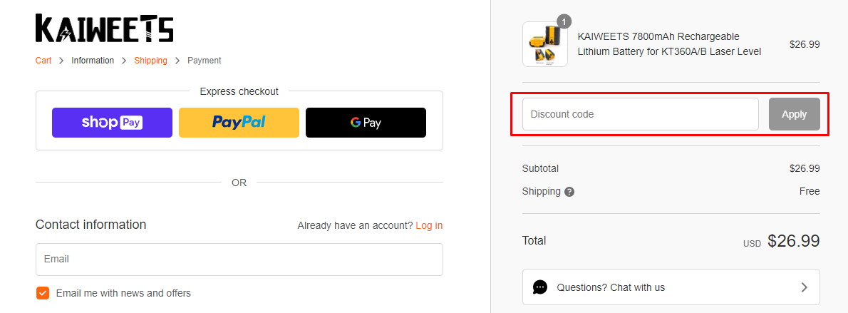 How do I use my KAIWEETS discount code?
