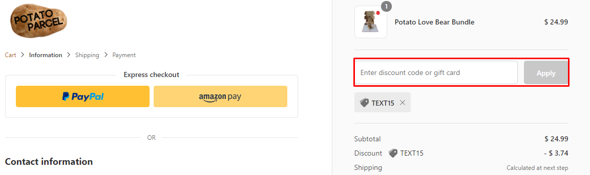 How do I use my Potato Parcel discount code?