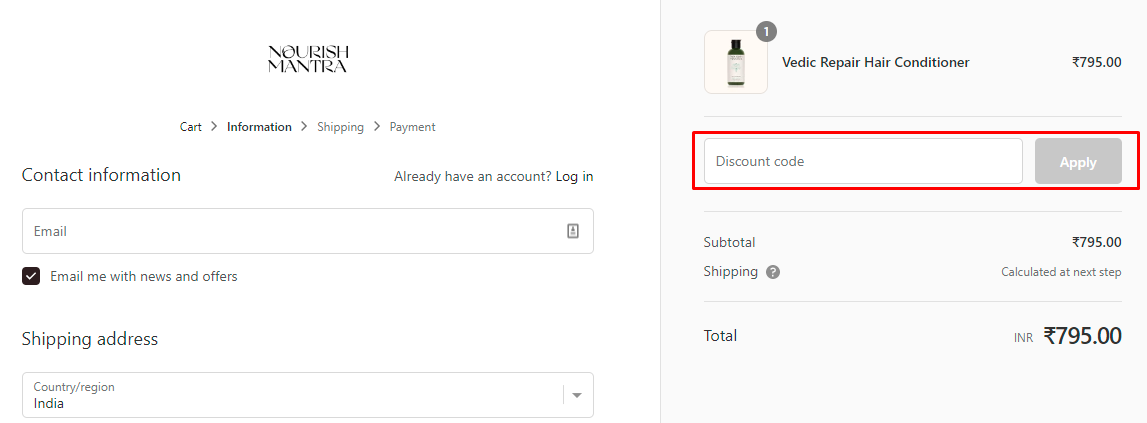 How do I use my Nourish Mantra discount code?