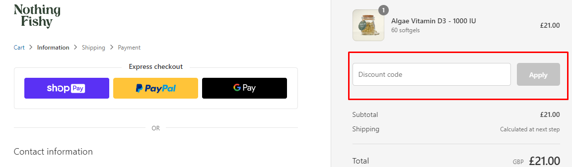 How do I use my Nothing Fishy discount code?