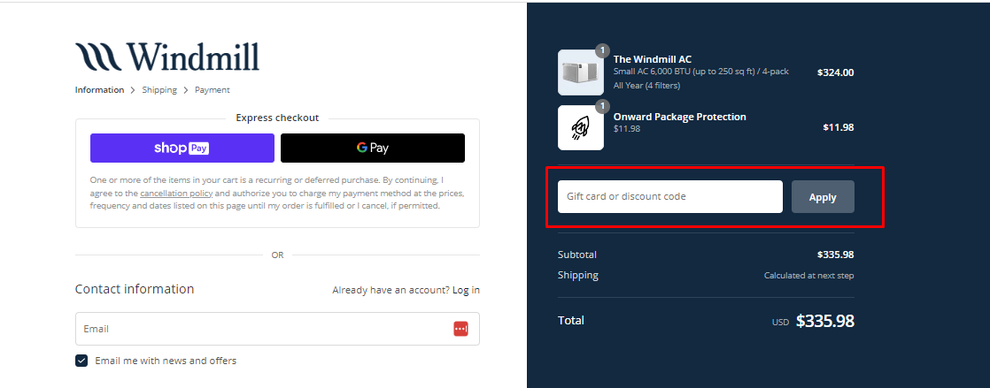 How do I use my Windmill discount code?