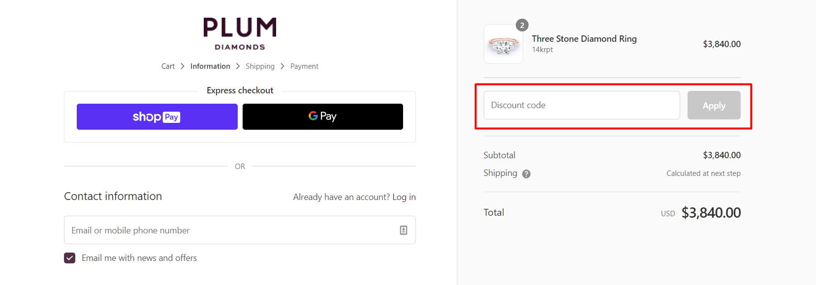 How do I use my Plum Diamonds discount code?