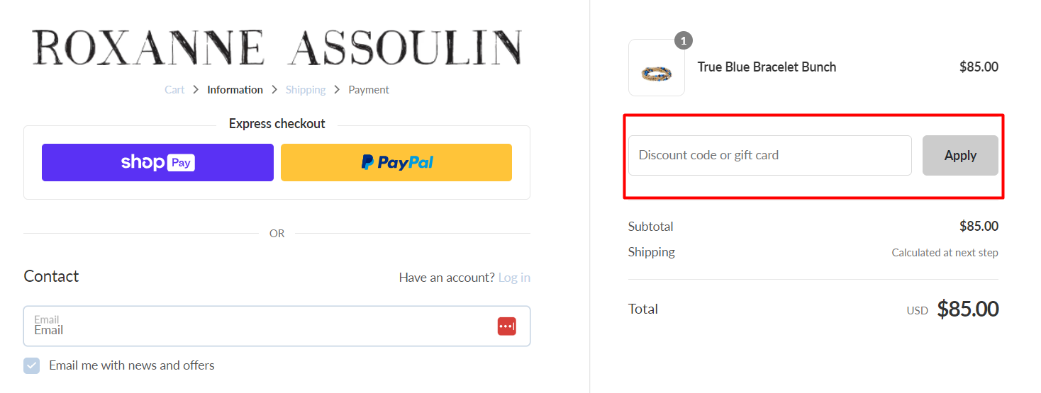 How do I use my Roxanne Assoulin discount code?