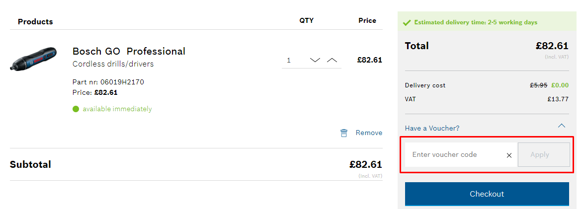 How do I use my Bosch Professional Tools voucher code?