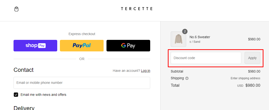 How do I use my Tercette discount code?