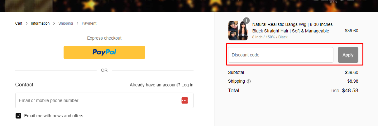 How do I use my Yebue Hair discount code?