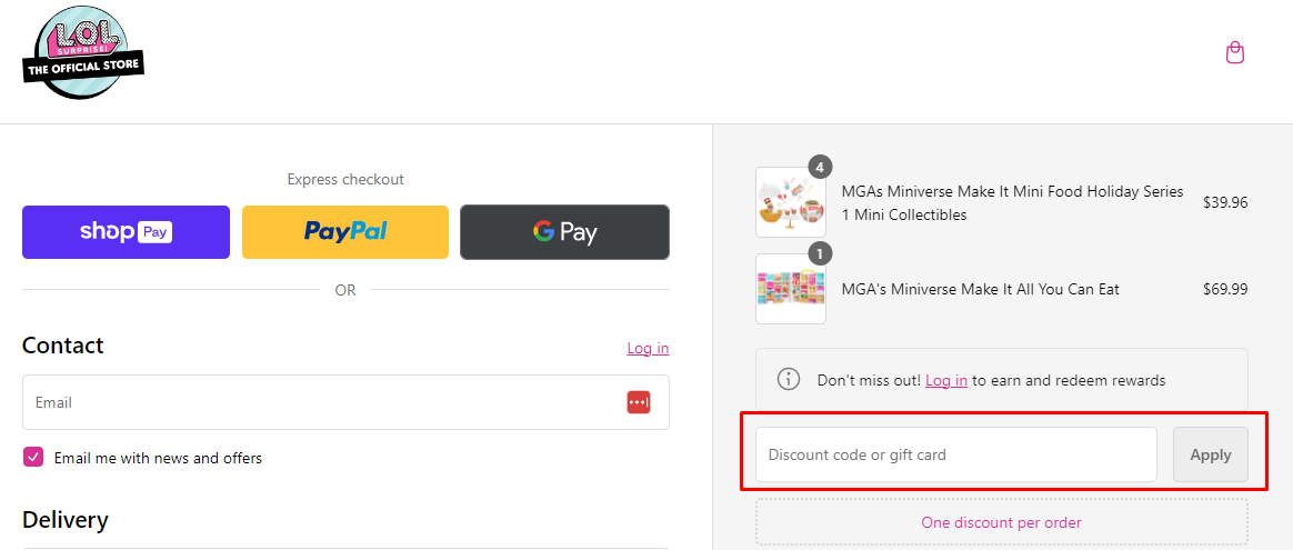 How do I use my LOL Surprise discount code?