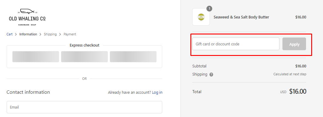 How do I use my Old Whaling Co discount code?