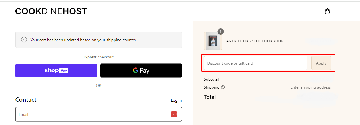 How do I use my CookDineHost discount code?