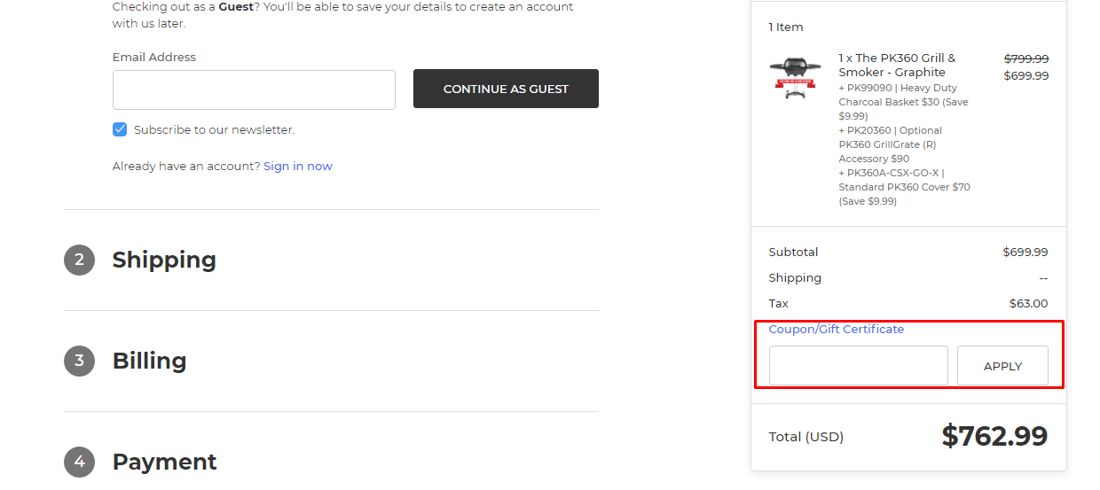 How do I use my PK Grills coupon code?
