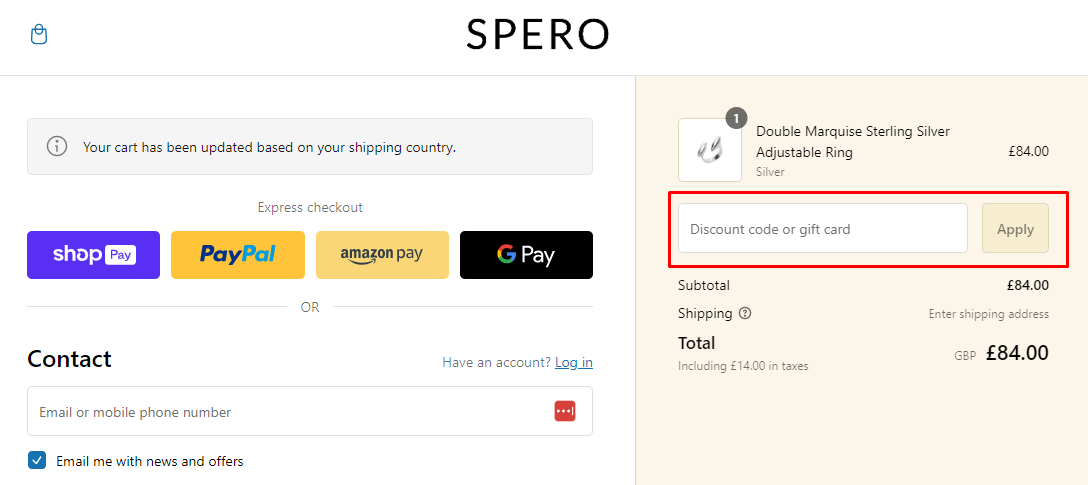 How do I use my SPERO discount code?