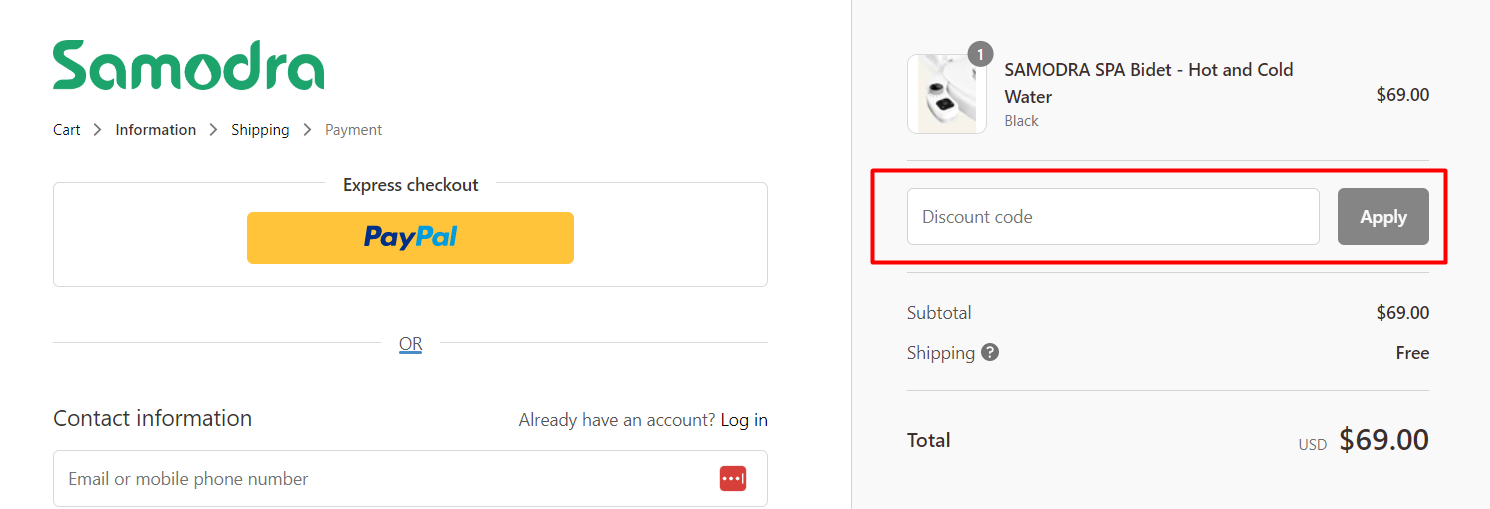 How do I use my SAMODRA discount code?