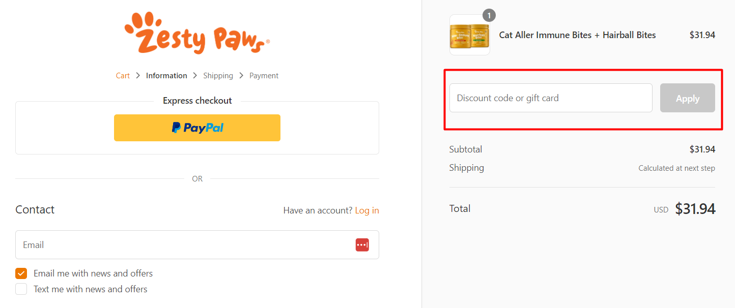 How do I use my Zesty Paws discount code?