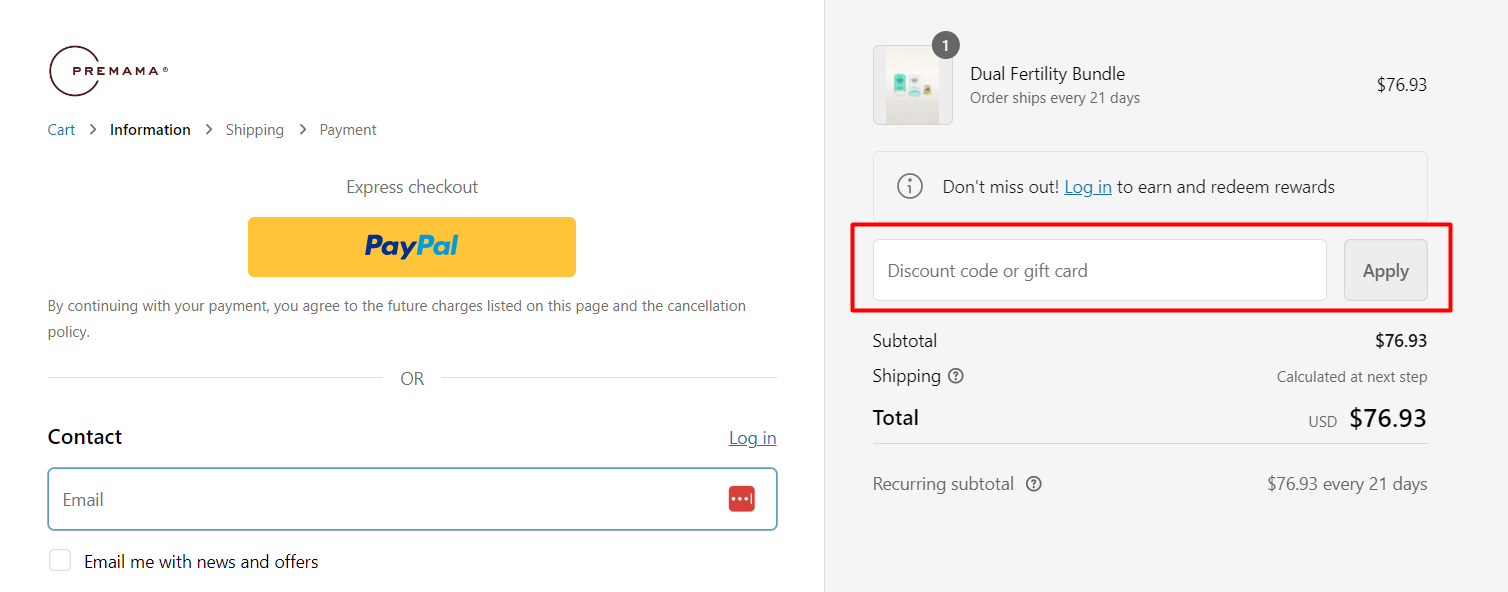 How do I use my Premama discount code?