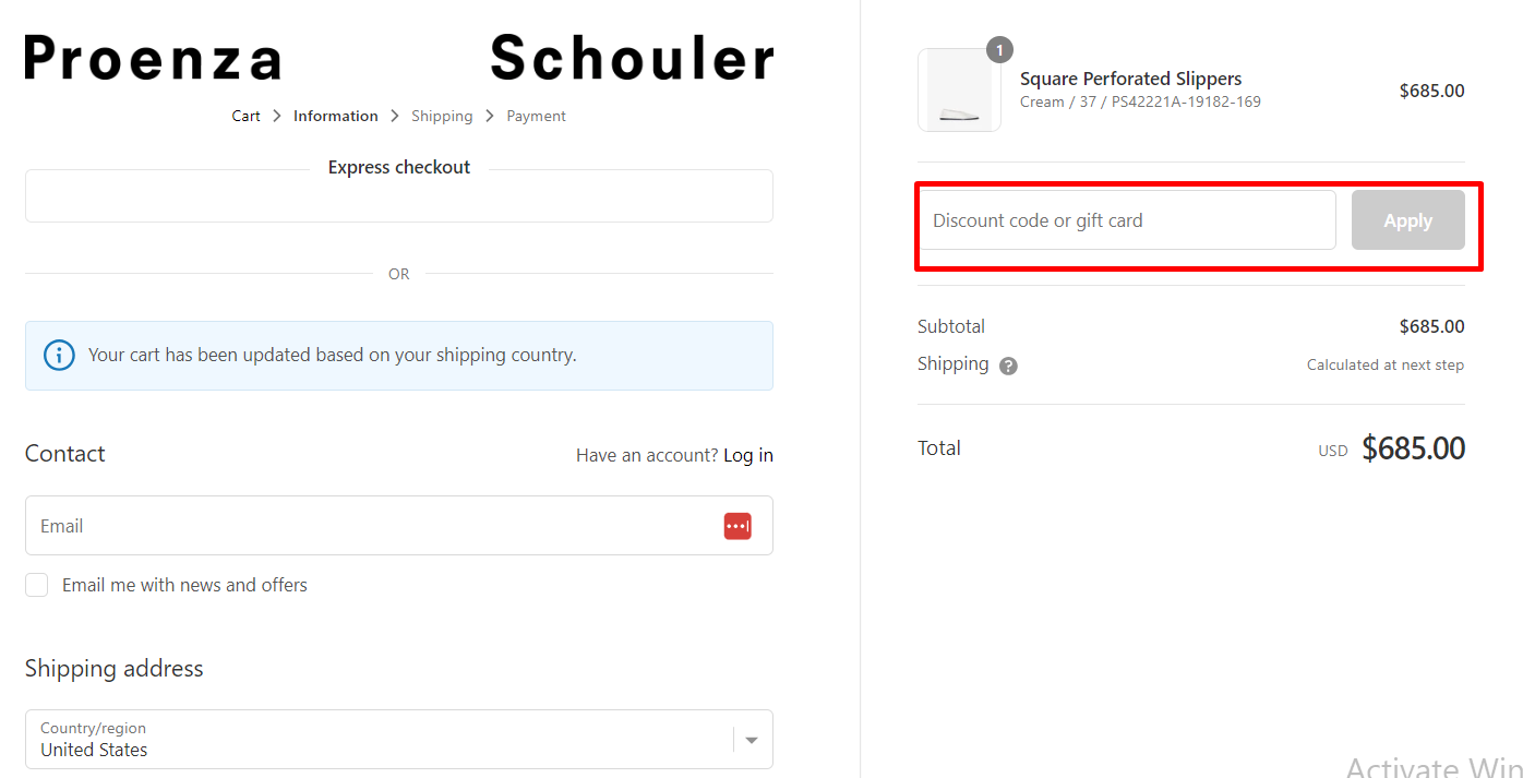 How do I use my Proenza Schouler discount code?
