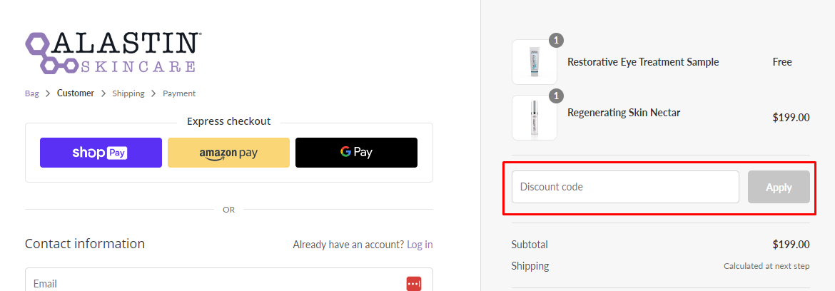 How do I use my Alastin Skincare discount code?