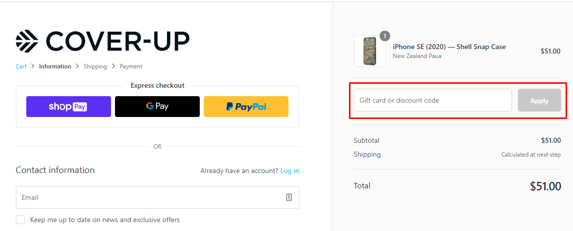 How do I use my Cover-Up discount code?