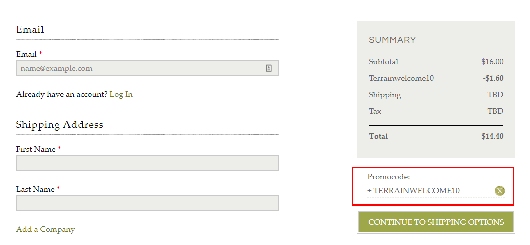 How do I use my terrain promo code?