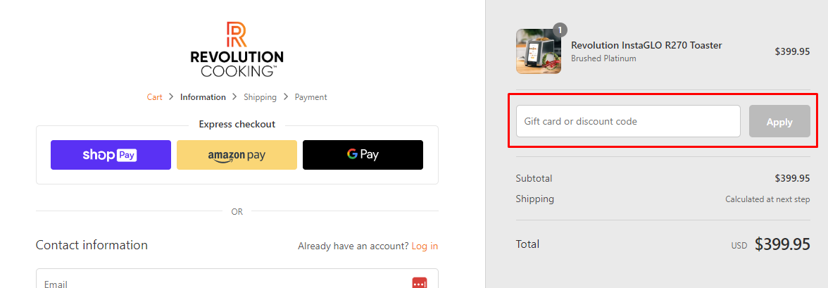 How do I use my Revolution Cooking discount code?