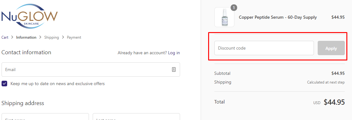 How do I use my NuGlow Skincare coupon code?