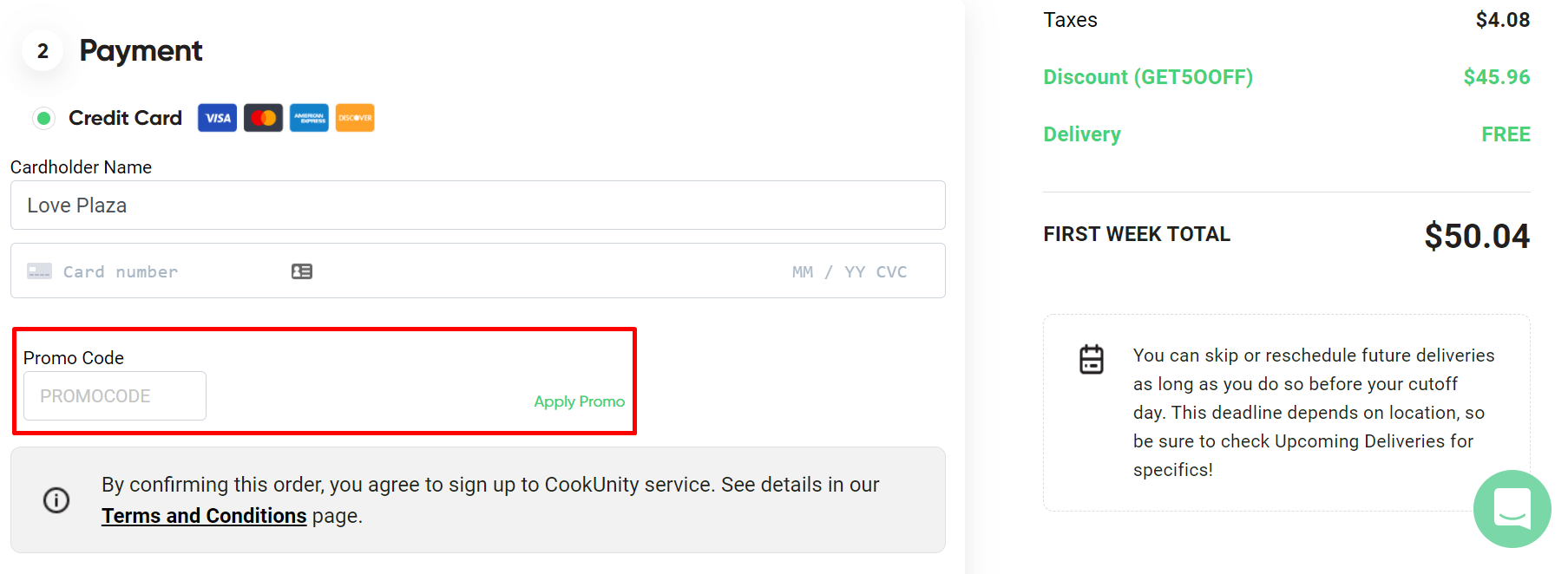 How do I use my Cookunity promo code?