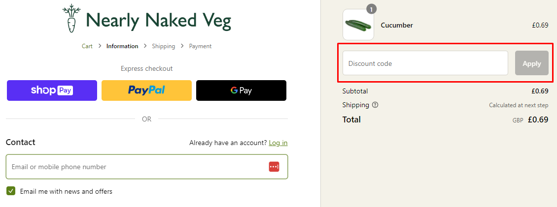 How do I use my Nearly Naked Veg discount code?