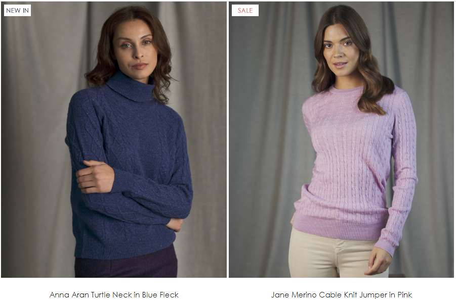 A collage of blue and pink knitwear for women