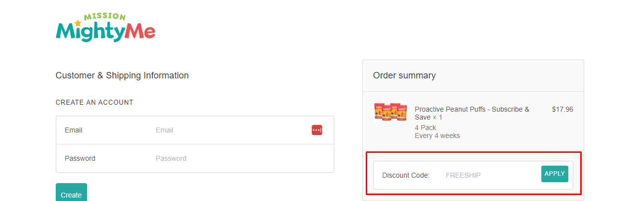 How do I use my Mission Mighty Me discount code?