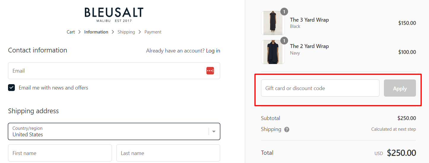 How do I use my Bleusalt discount code?