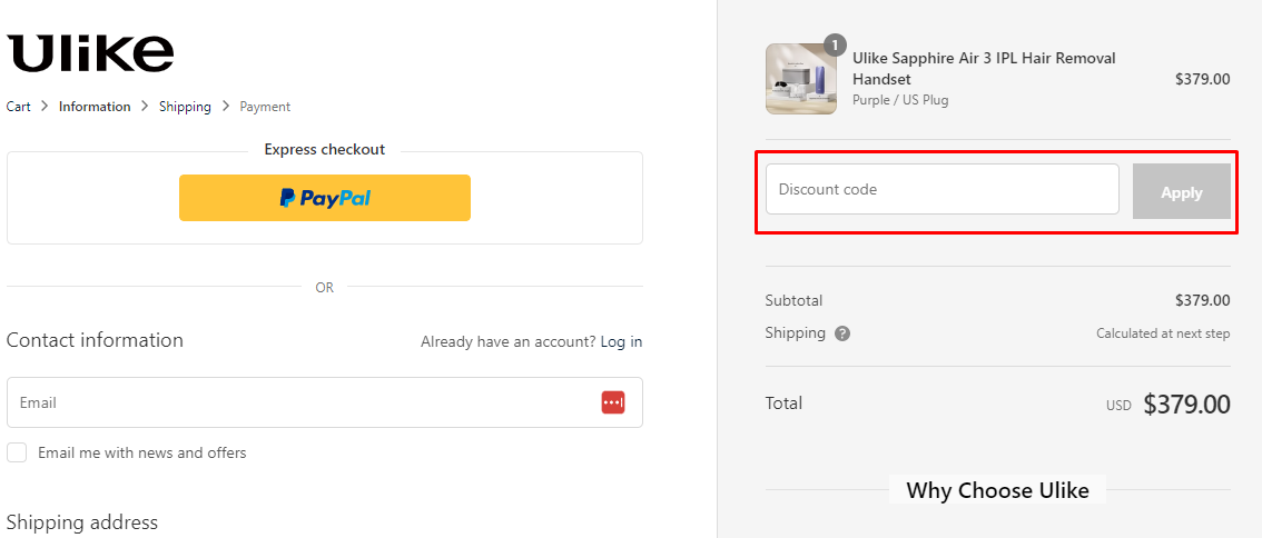 How do I use my Ulike discount code?