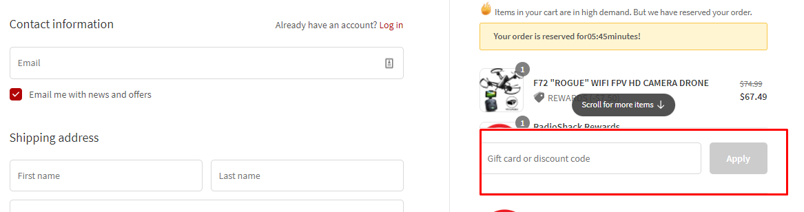 How do I use my RadioShack discount code?