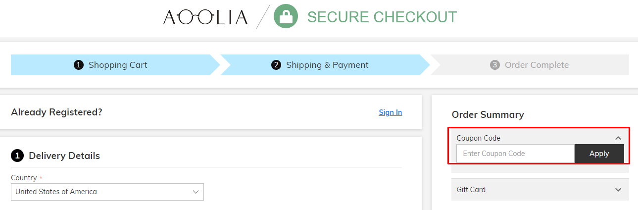 How do I use my Aoolia coupon code?