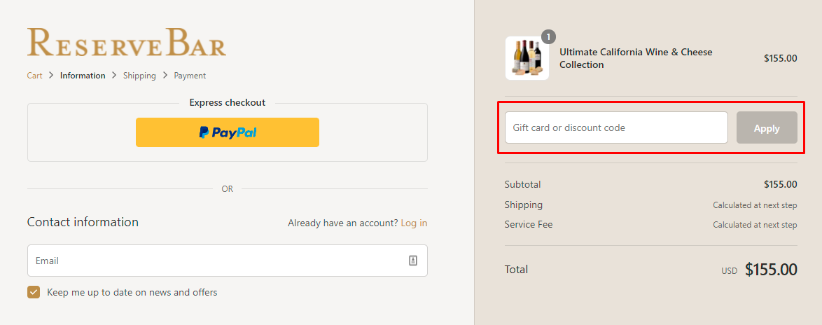How do I use my Reservebar discount code?