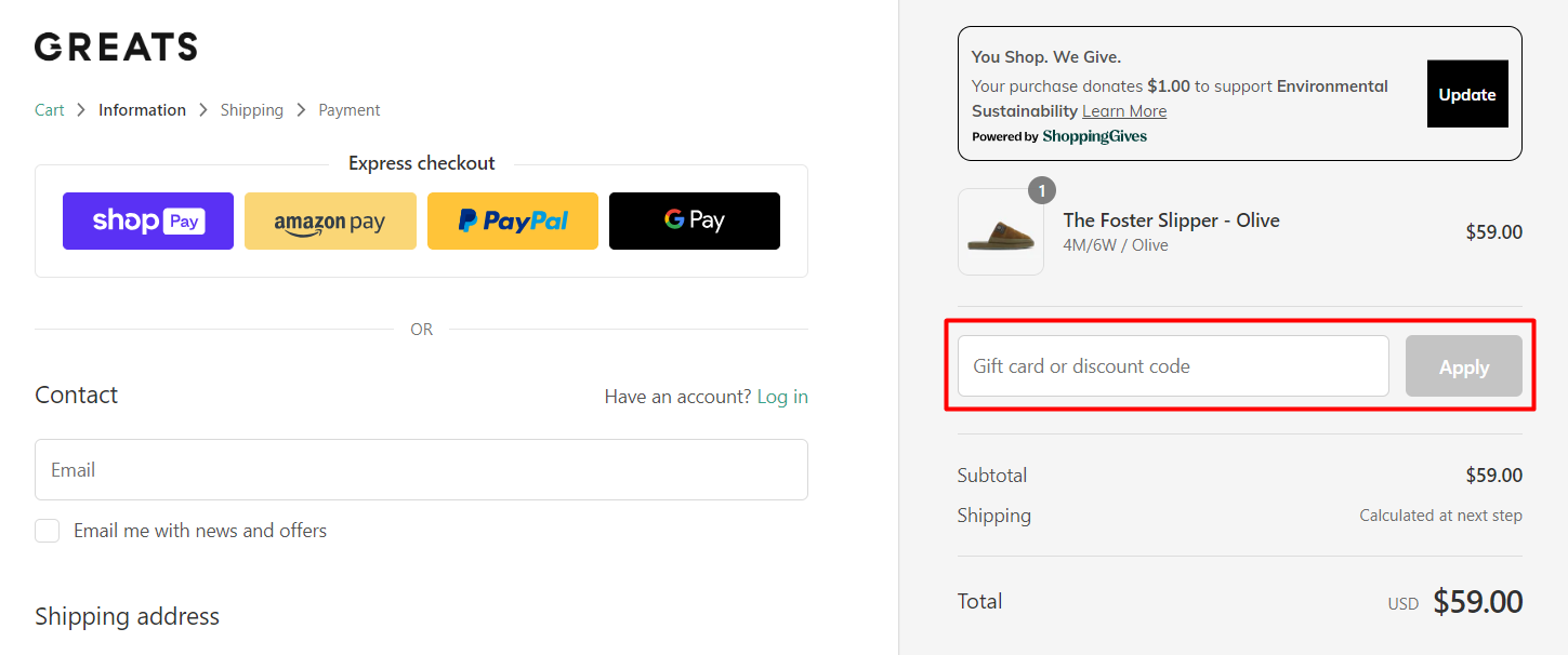 How do I use my Greats discount code?