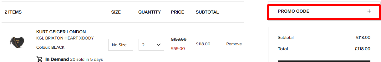 highlighted red box where customers can enter their Shoeaholics discount code