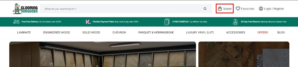 The Flooring Surgeons website and the shopping categories