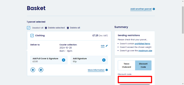 The Evri order summary page showing where to paste your Evri promo code