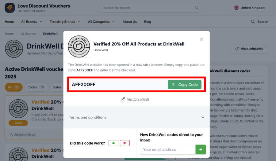 Copy your voucher code and head to DrinkWell website to start shopping